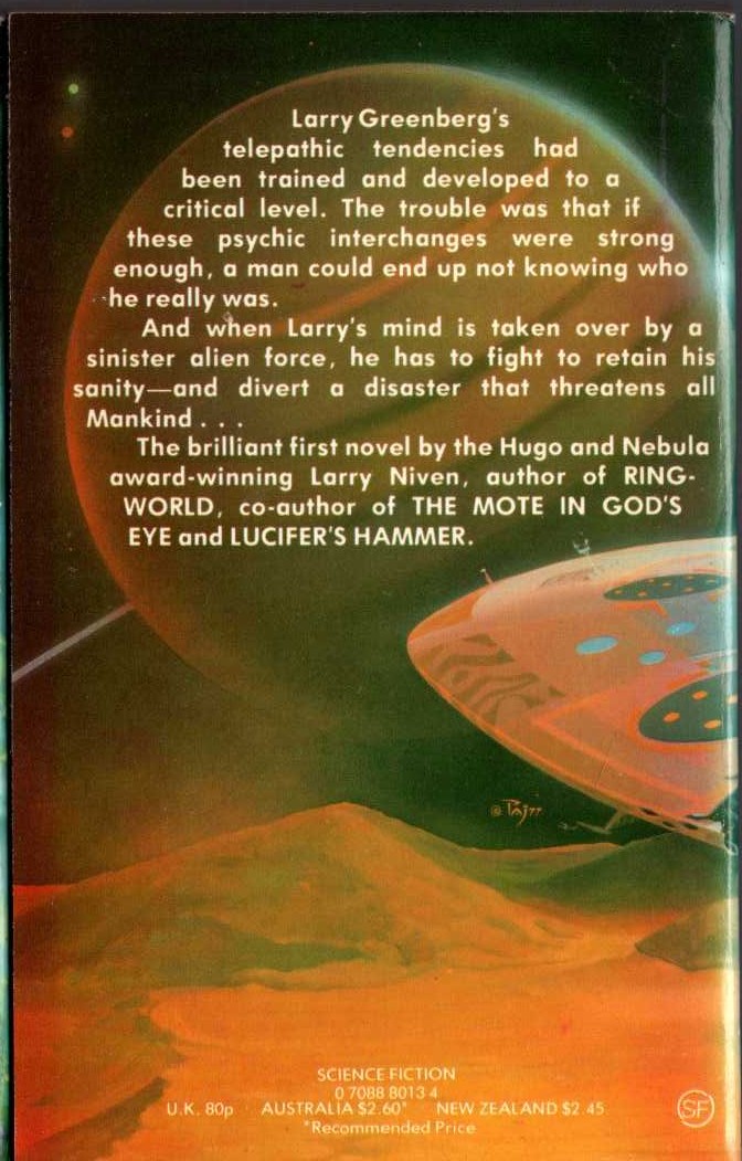 Larry Niven  THE WORLD OF PTAVVS magnified rear book cover image