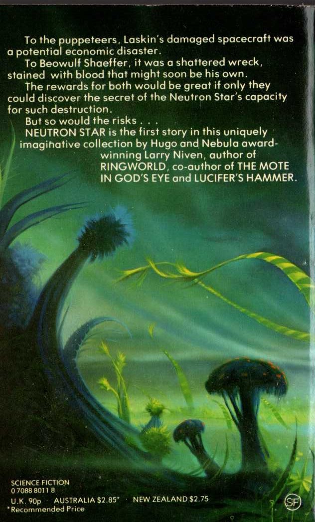 Larry Niven  NEUTRON STAR magnified rear book cover image