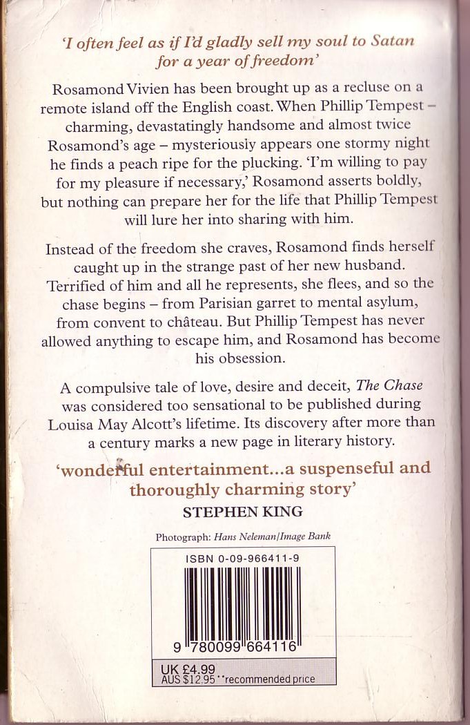 Louisa May Alcott  THE CHASE magnified rear book cover image