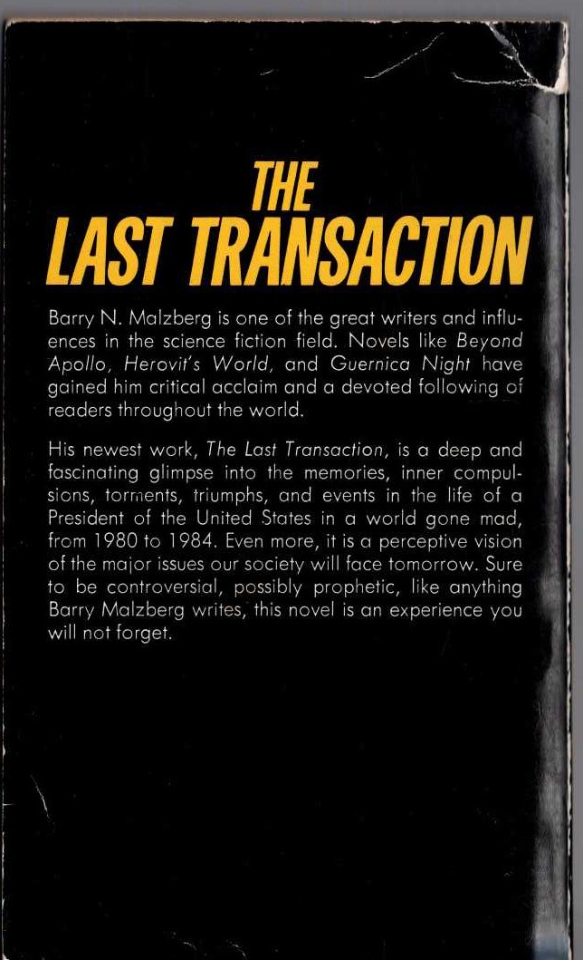 Barry Malzberg  THE LAST TRANSACTION magnified rear book cover image