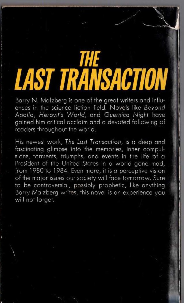 Barry Malzberg  THE LAST TRANSACTION magnified rear book cover image