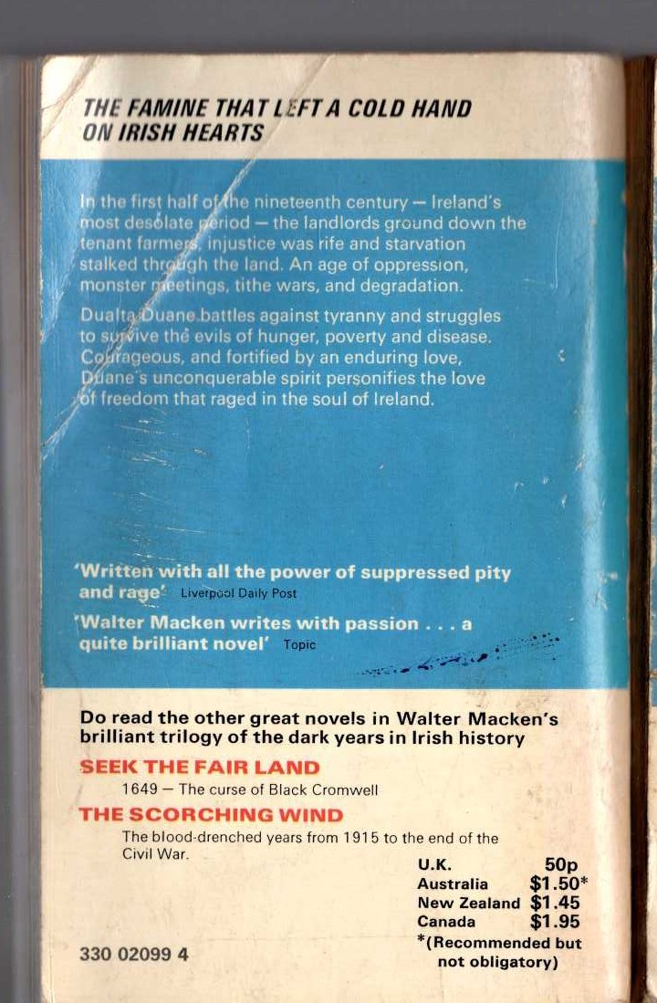 Walter Macken  THE SILENT PEOPLE magnified rear book cover image