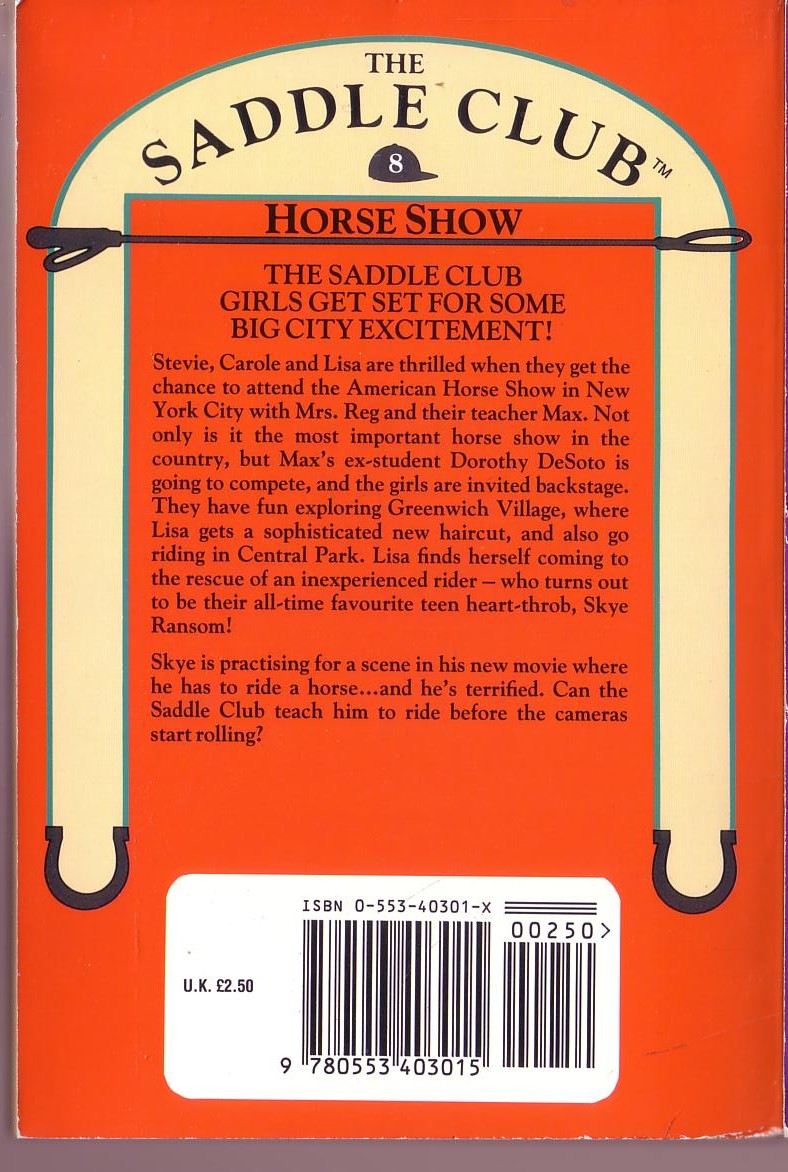 Bonnie Bryant  THE SADDLE CLUB 8: Horse Show magnified rear book cover image