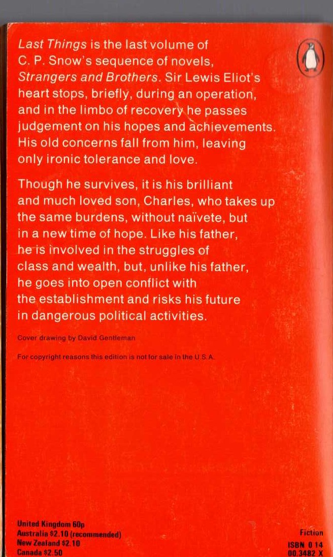 C.P. Snow  LAST THINGS magnified rear book cover image
