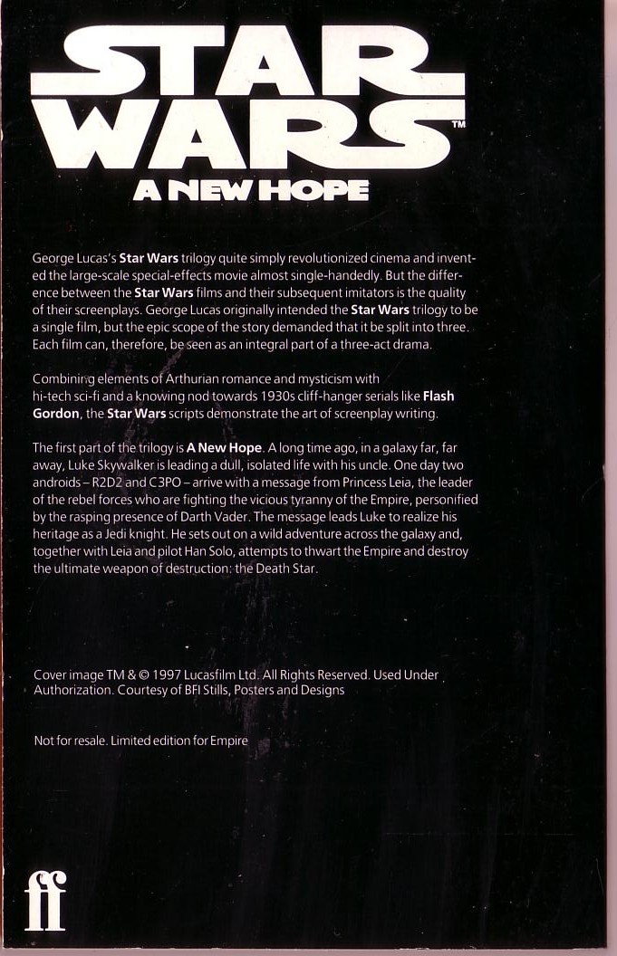 George Lucas  STAR WARS: A NEW HOPE (Screenplay) magnified rear book cover image