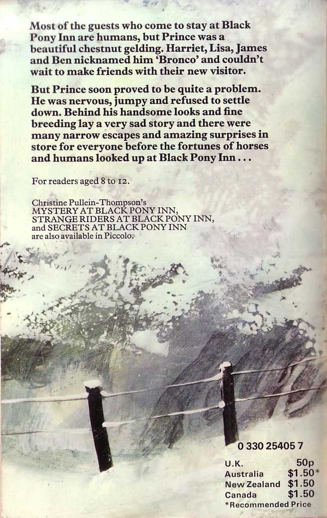 Christine Pullein-Thompson  PRINCE AT BLACK PONY INN magnified rear book cover image