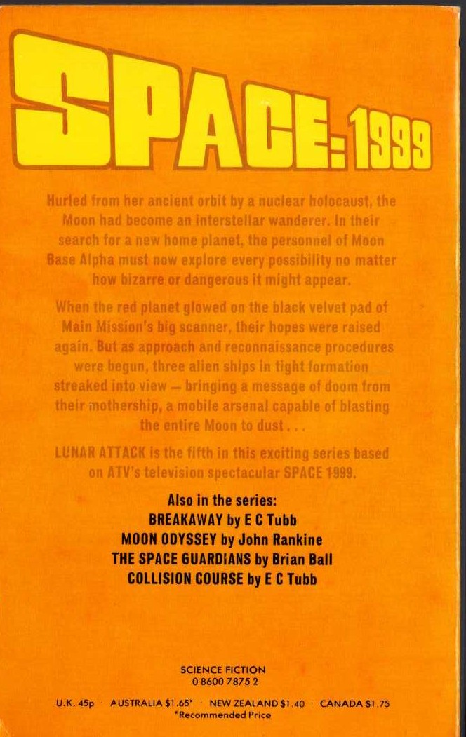 John Rankine  SPACE 1999: LUNAR ATTACK magnified rear book cover image