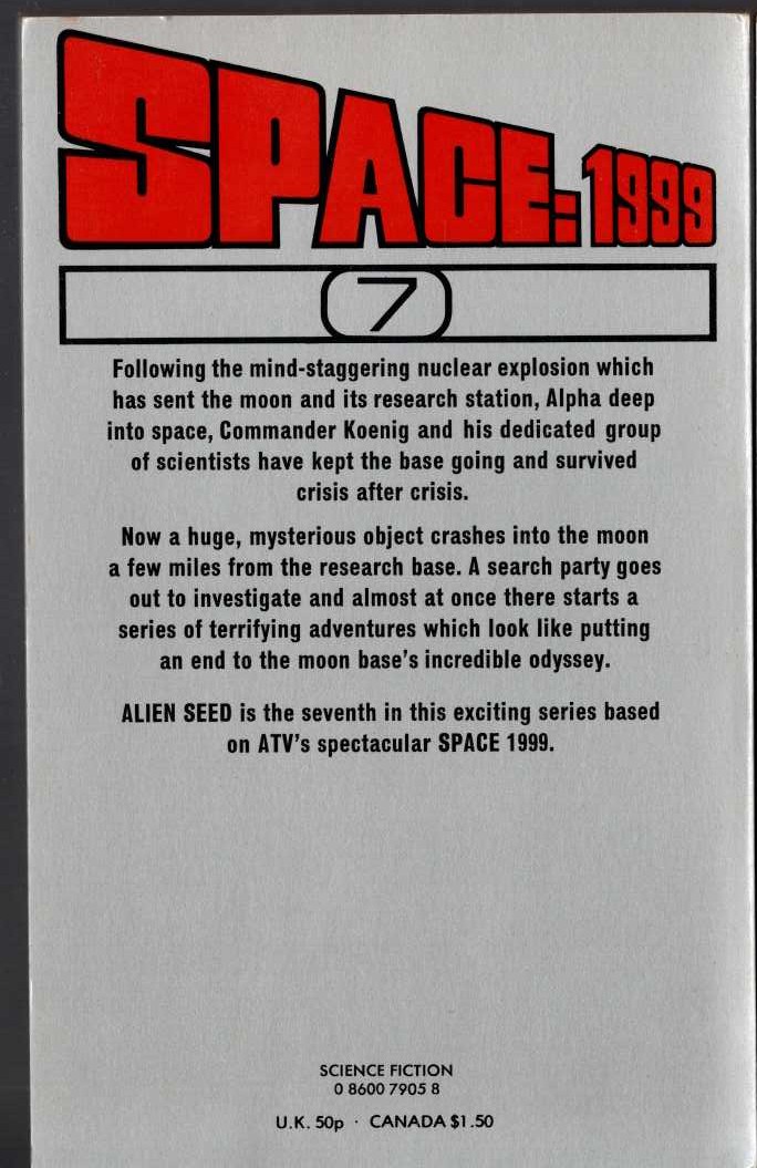 E.C. Tubb  SPACE 1999: ALIEN SEED (TV tie-in) magnified rear book cover image