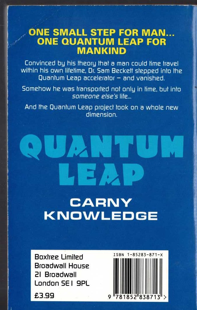 Ashley McConnell  QUANTUM LEAP: CARNY KNOWLEDGE magnified rear book cover image