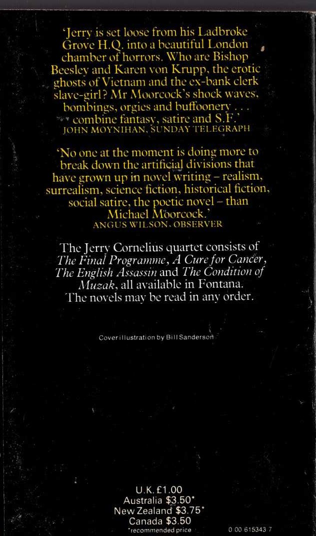 Michael Moorcock  A CURE FOR CANCER magnified rear book cover image