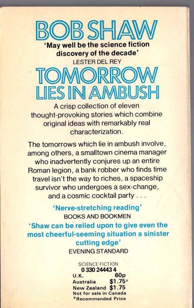 Bob Shaw  TOMORROW LIES IN AMBUSH magnified rear book cover image
