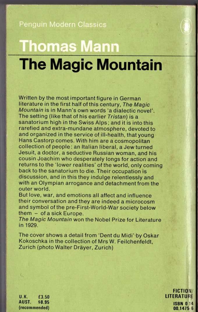 Thomas Mann  THE MAGIC MOUNTAIN magnified rear book cover image