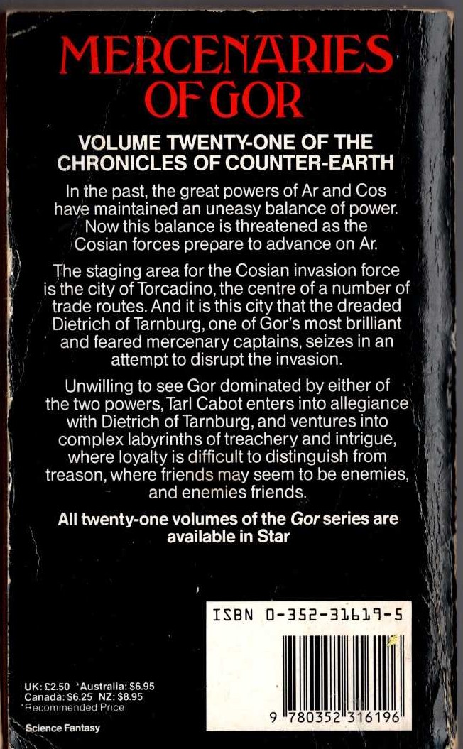 John Norman  MERCENERIES OF GOR magnified rear book cover image