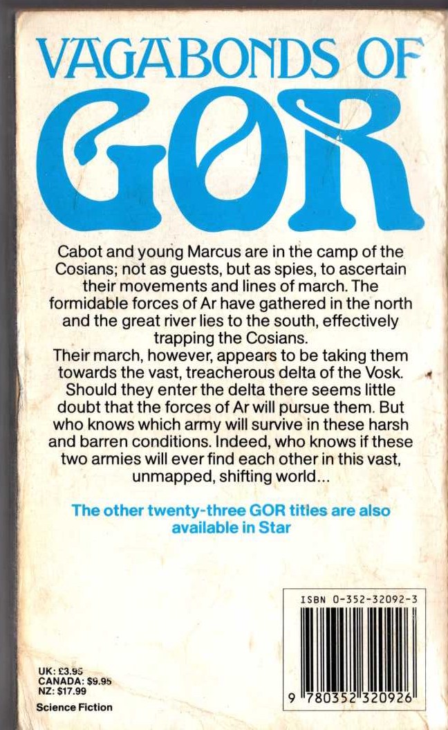 John Norman  VAGABONDS OF GOR magnified rear book cover image