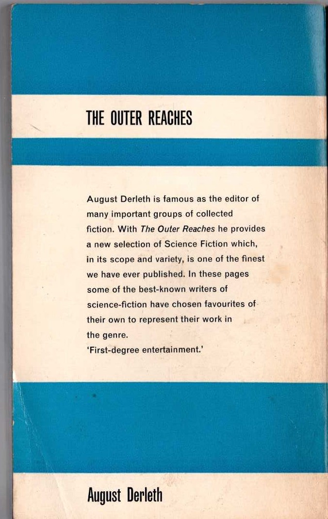 August Derleth (edits) THE OUTER REACHES magnified rear book cover image