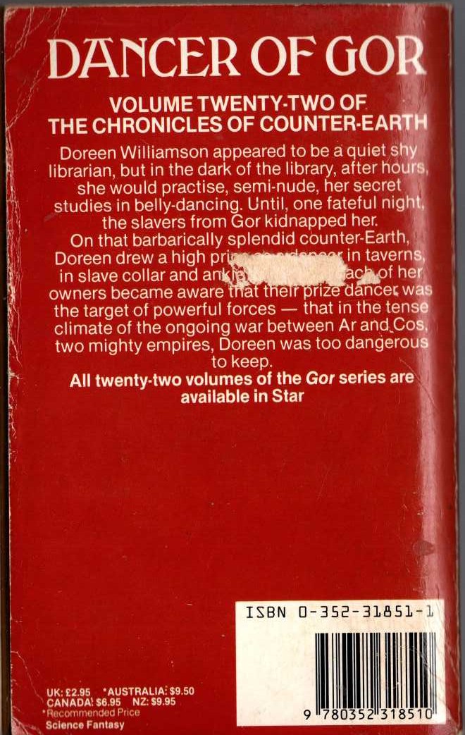 John Norman  DANCER OF GOR magnified rear book cover image