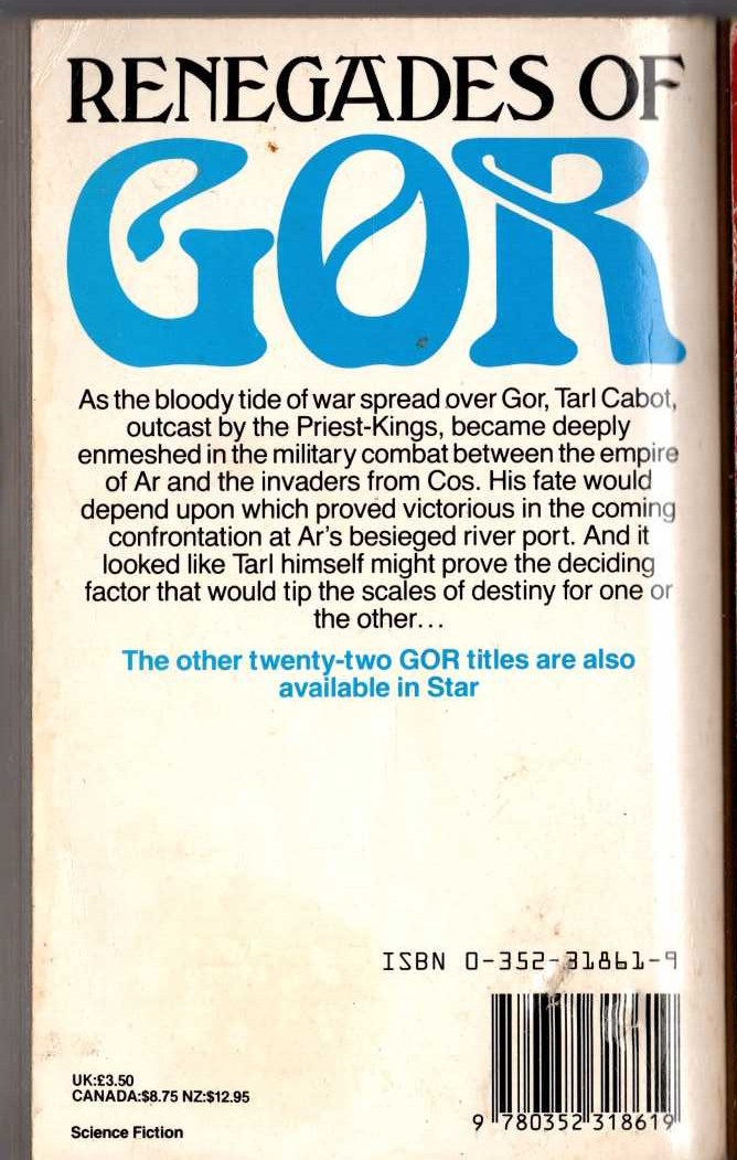 John Norman  RENEGADES OF GOR magnified rear book cover image