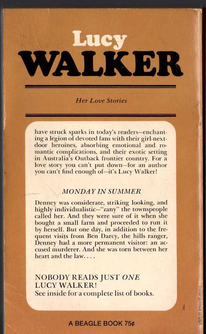 Lucy Walker  MONDAY IN SUMMER magnified rear book cover image