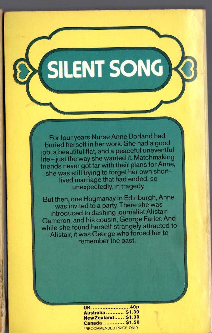Lucilla Andrews  SILENT SONG magnified rear book cover image
