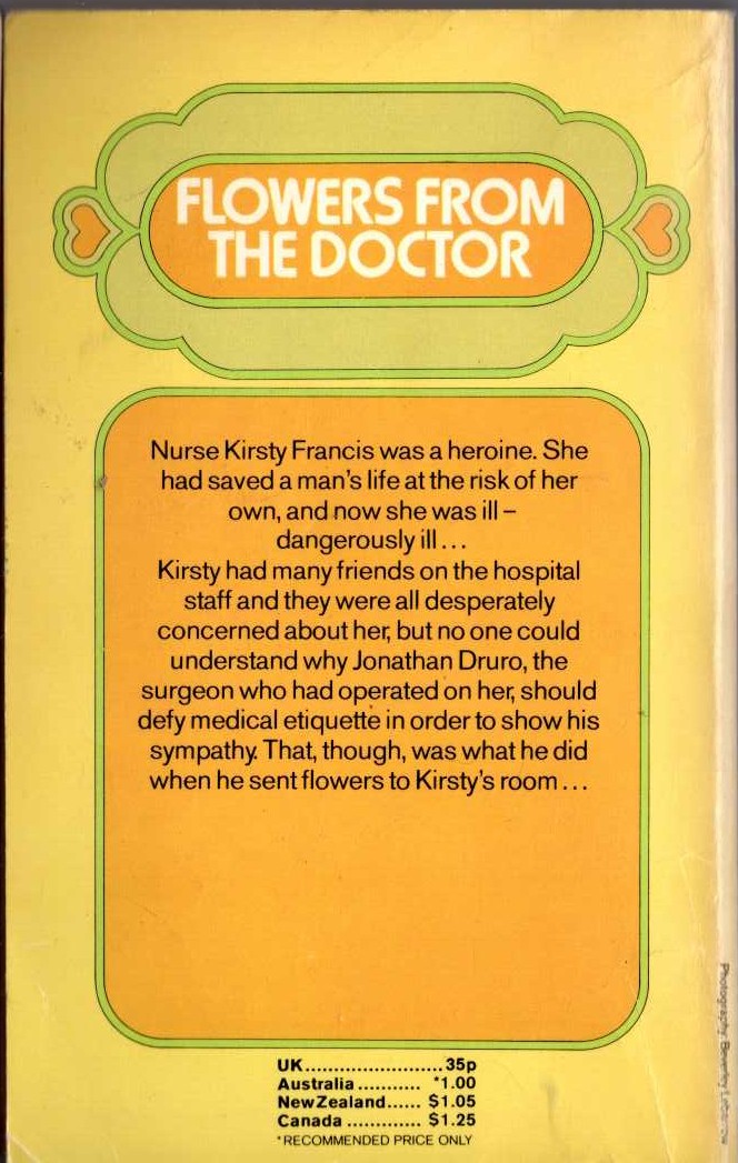 Lucilla Andrews  FLOWERS FROM THE DOCTOR magnified rear book cover image