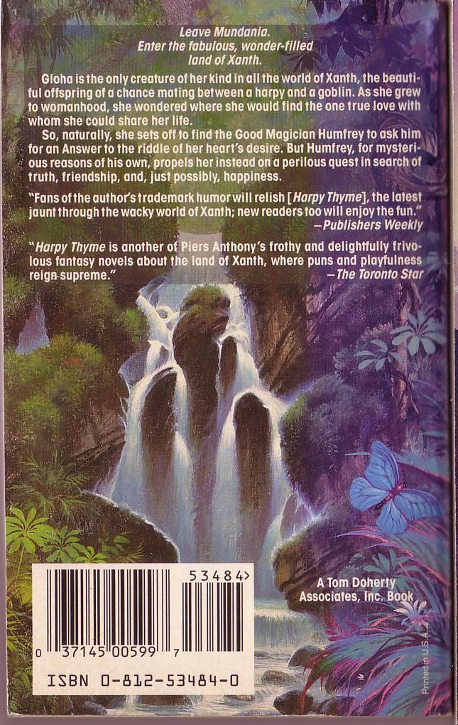 Piers Anthony  HARPY THYME magnified rear book cover image