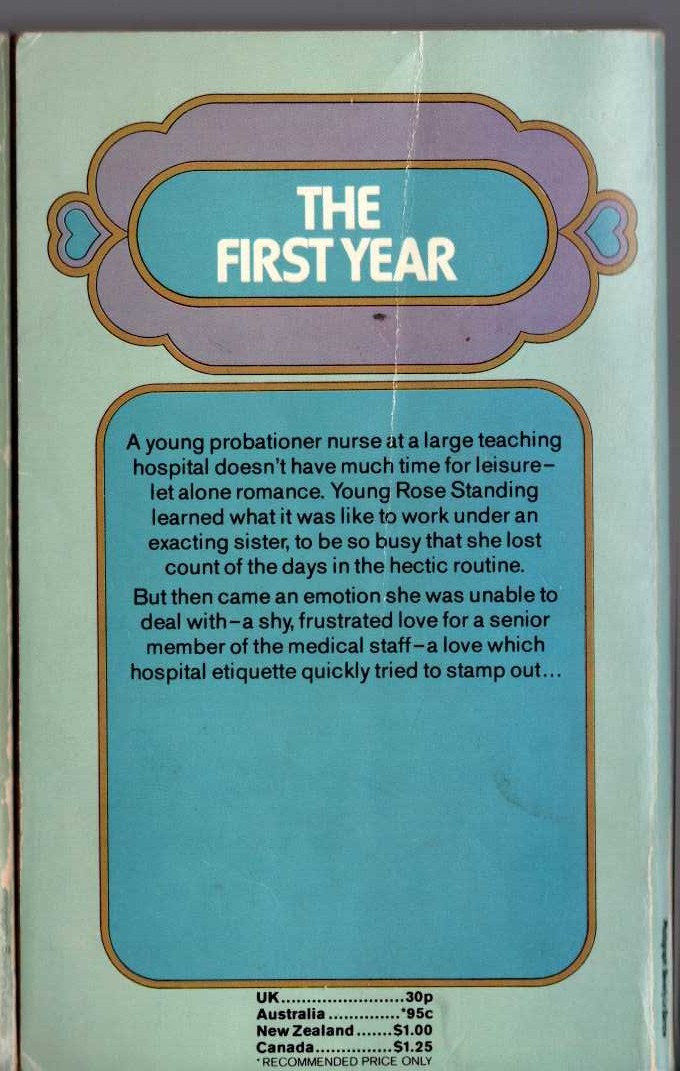 Lucilla Andrews  THE FIRST YEAR magnified rear book cover image