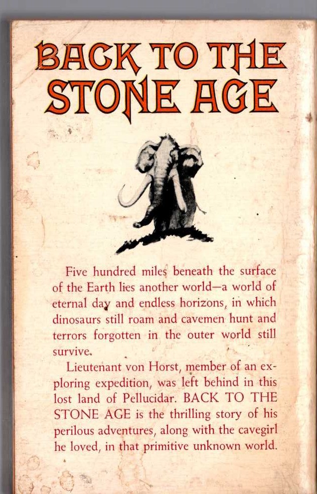 Edgar Rice Burroughs  BACK TO THE STONE AGE magnified rear book cover image