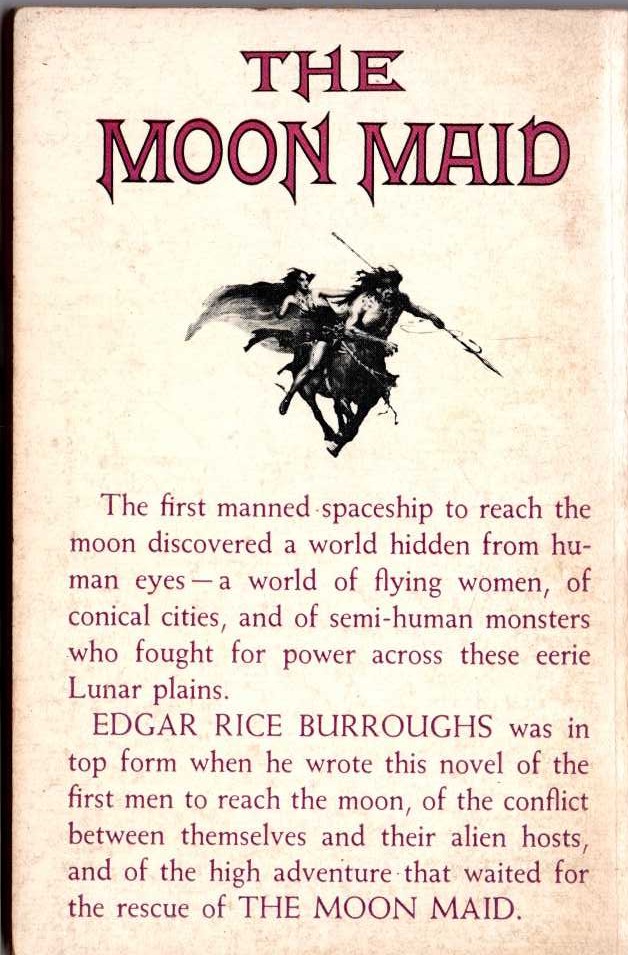 Edgar Rice Burroughs  THE MOON MAID magnified rear book cover image