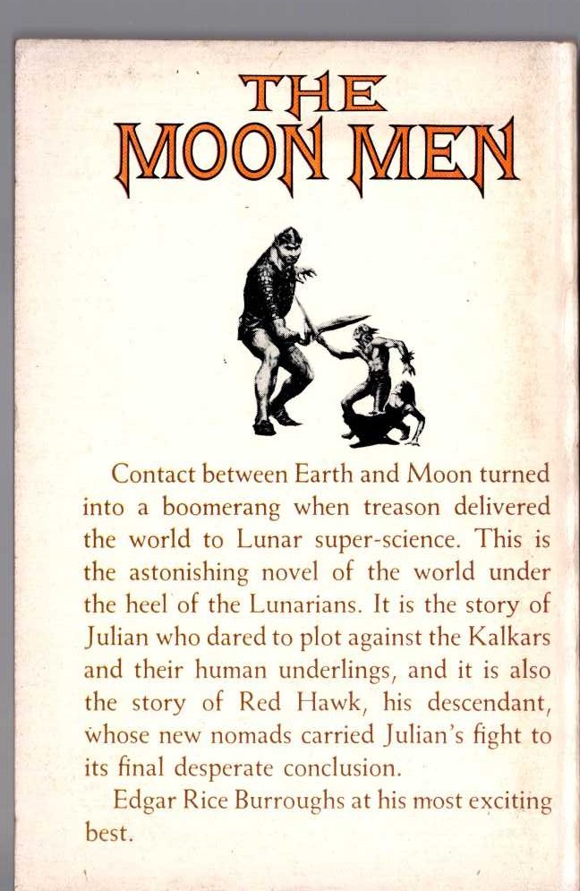 Edgar Rice Burroughs  THE MOON MEN magnified rear book cover image