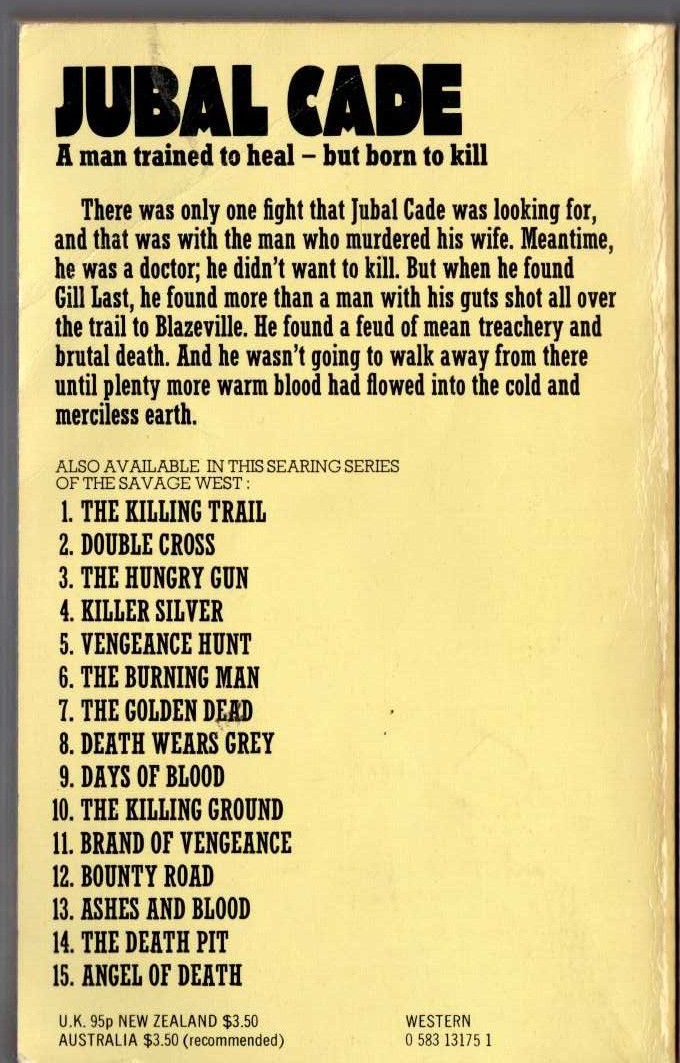 Charles R. Pike  JUBAL CADE 16: MOURNING IS RED magnified rear book cover image