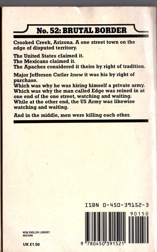 George G. Gilman  EDGE 52: BRUTAL BORDER magnified rear book cover image