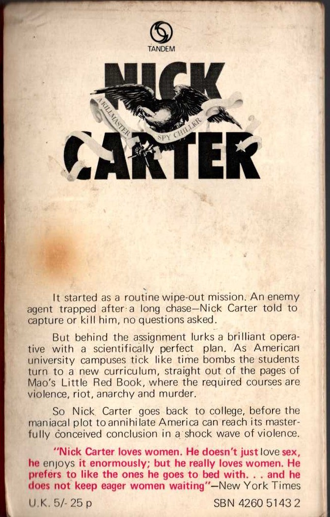 Nick Carter  THE RED REBELLION magnified rear book cover image