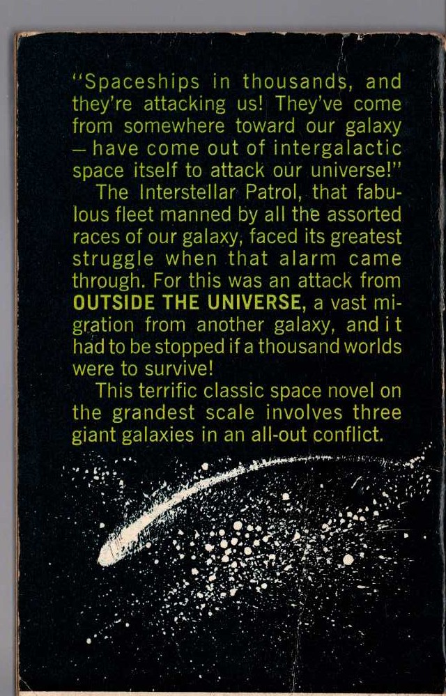 Edmond Hamilton  OUTSIDE THE UNIVERSE magnified rear book cover image