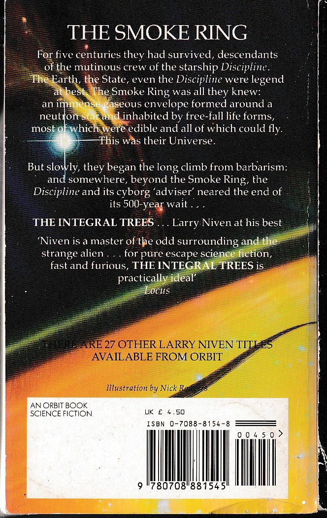 Larry Niven  THE INTEGRAL TREES magnified rear book cover image
