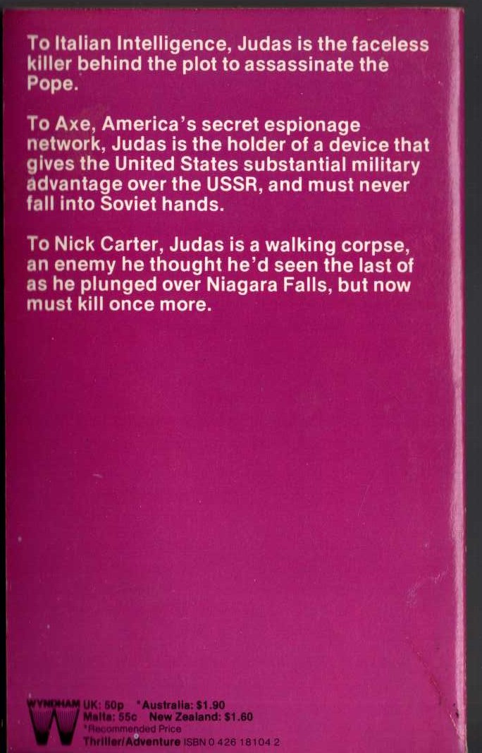 Nick Carter  VATICAN VENDETTA magnified rear book cover image