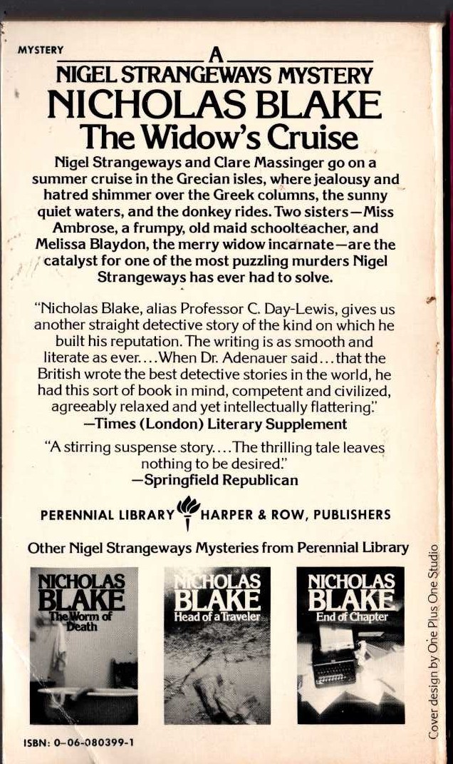 Nicholas Blake  THE WIDOW'S CRUISE magnified rear book cover image