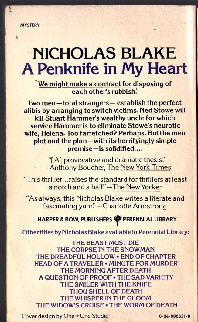Nicholas Blake  A PENKNIFE IN MY HEART magnified rear book cover image