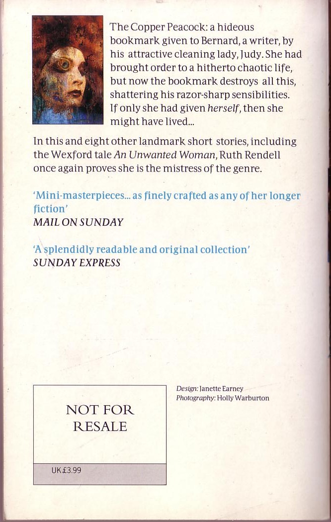 Ruth Rendell  THE COPPER PEACOCK magnified rear book cover image