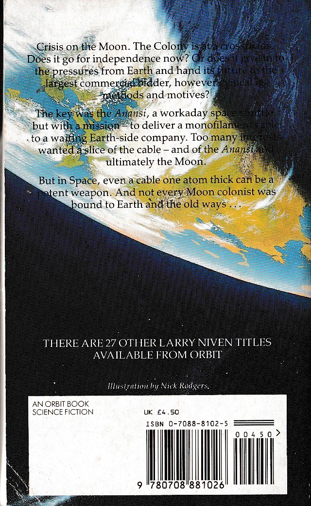 Larry Niven  THE DESCENT OF ANANSI magnified rear book cover image