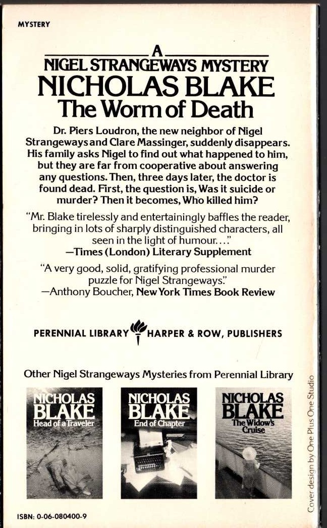 Nicholas Blake  THE WORM OF DEATH magnified rear book cover image