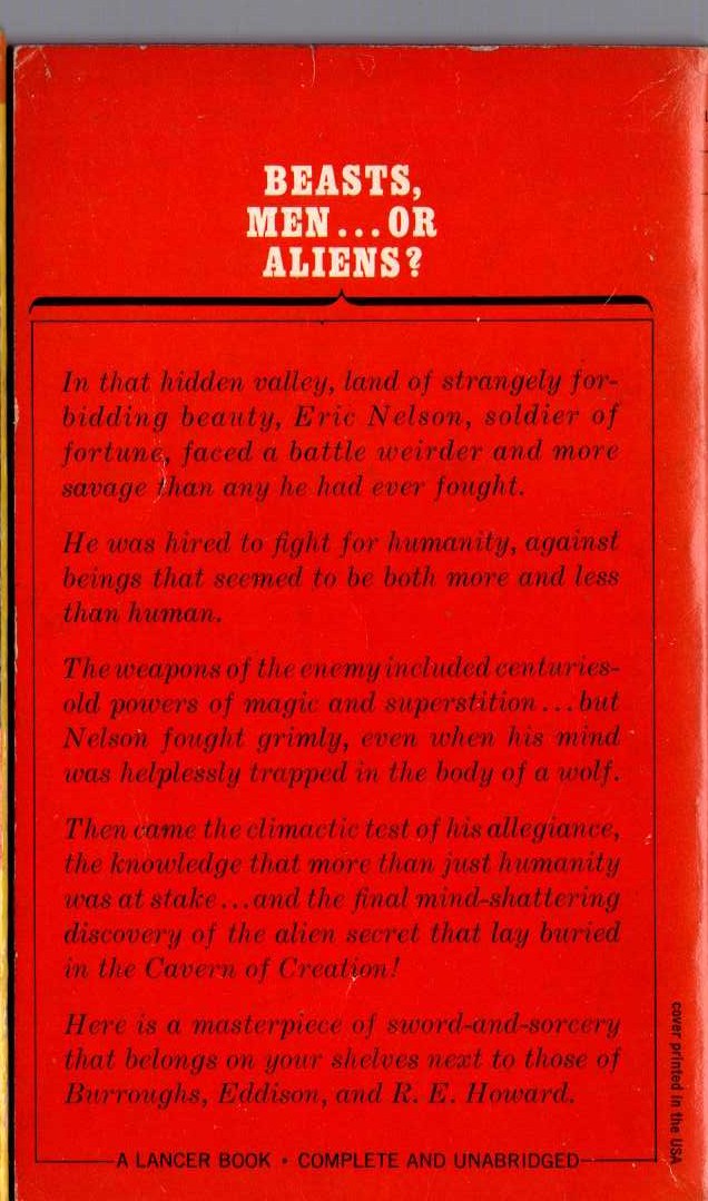 Edmond Hamilton  THE VALLEY OF CREATION magnified rear book cover image