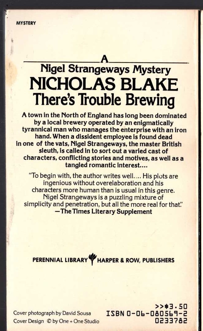 Nicholas Blake  THERE'S TROUBLE BREWING magnified rear book cover image