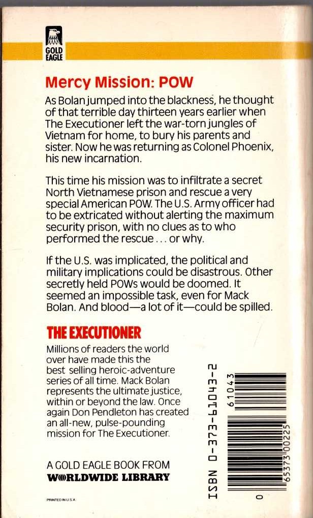 Don Pendleton  THE EXECUTIONER 43: RETURN TO VIETNAM magnified rear book cover image