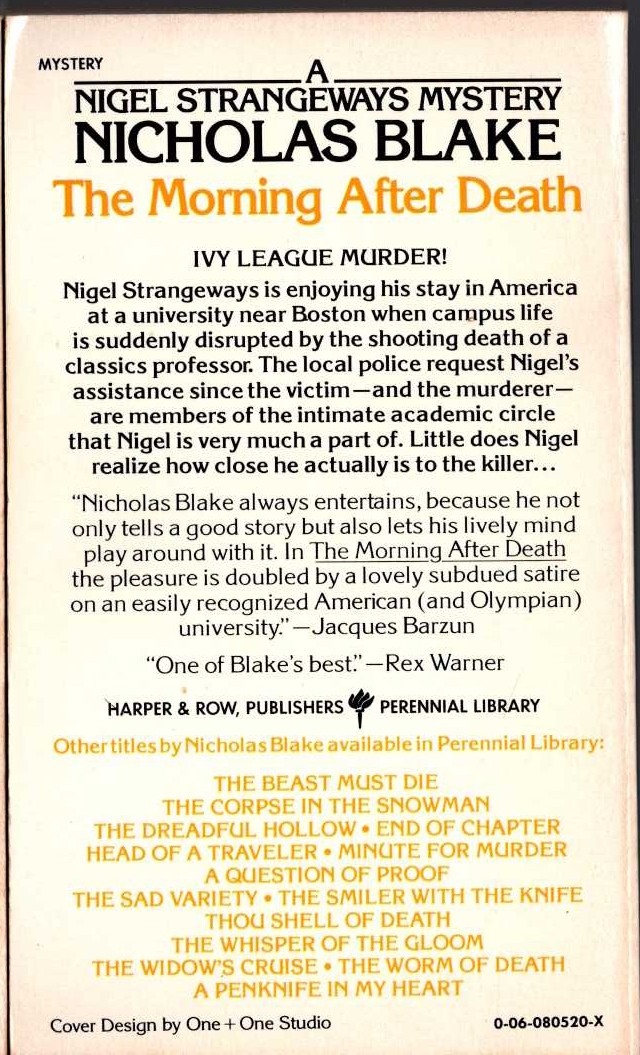 Nicholas Blake  THE MORNING AFTER DEATH magnified rear book cover image