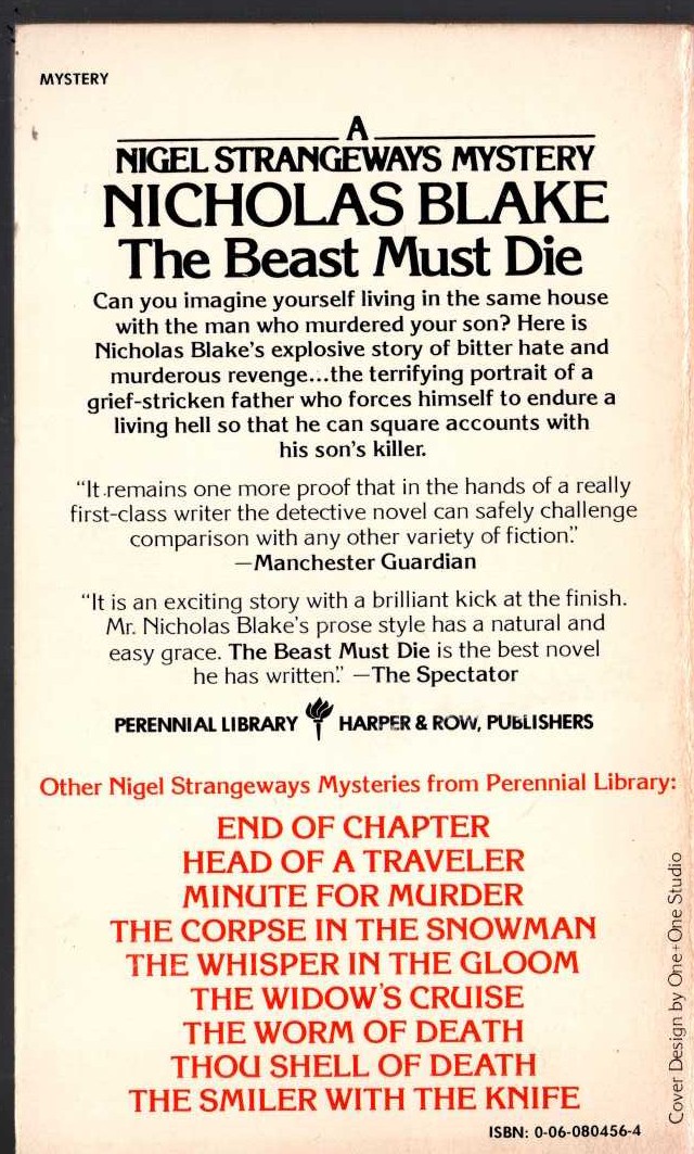 Nicholas Blake  THE BEAST MUST DIE magnified rear book cover image