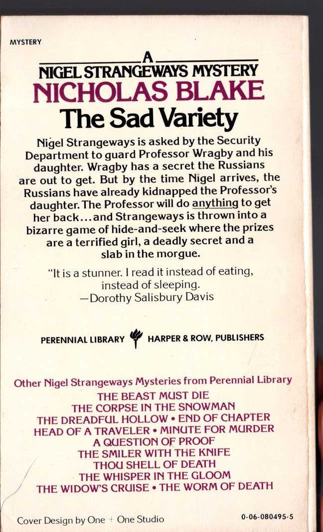 Nicholas Blake  THE SAD VARIETY magnified rear book cover image