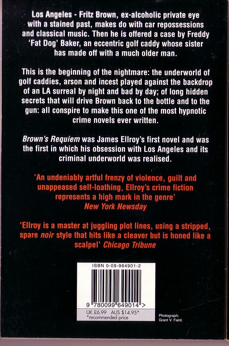 James Ellroy  BROWN'S REQUIEM magnified rear book cover image