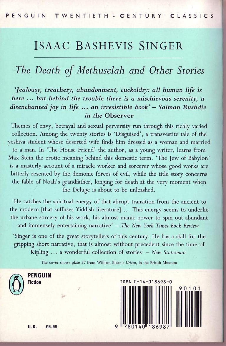 Isaac Bashevis Singer  THE DEATH OF METHUSELAH and Other Stories magnified rear book cover image