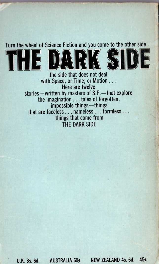 Damon Knight (edits) THE DARK SIDE magnified rear book cover image