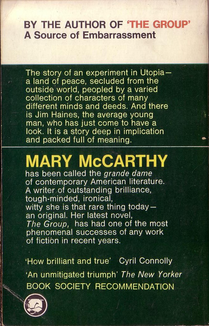 Mary McCarthy  A SOURCE OF EMBARRASSMENT magnified rear book cover image